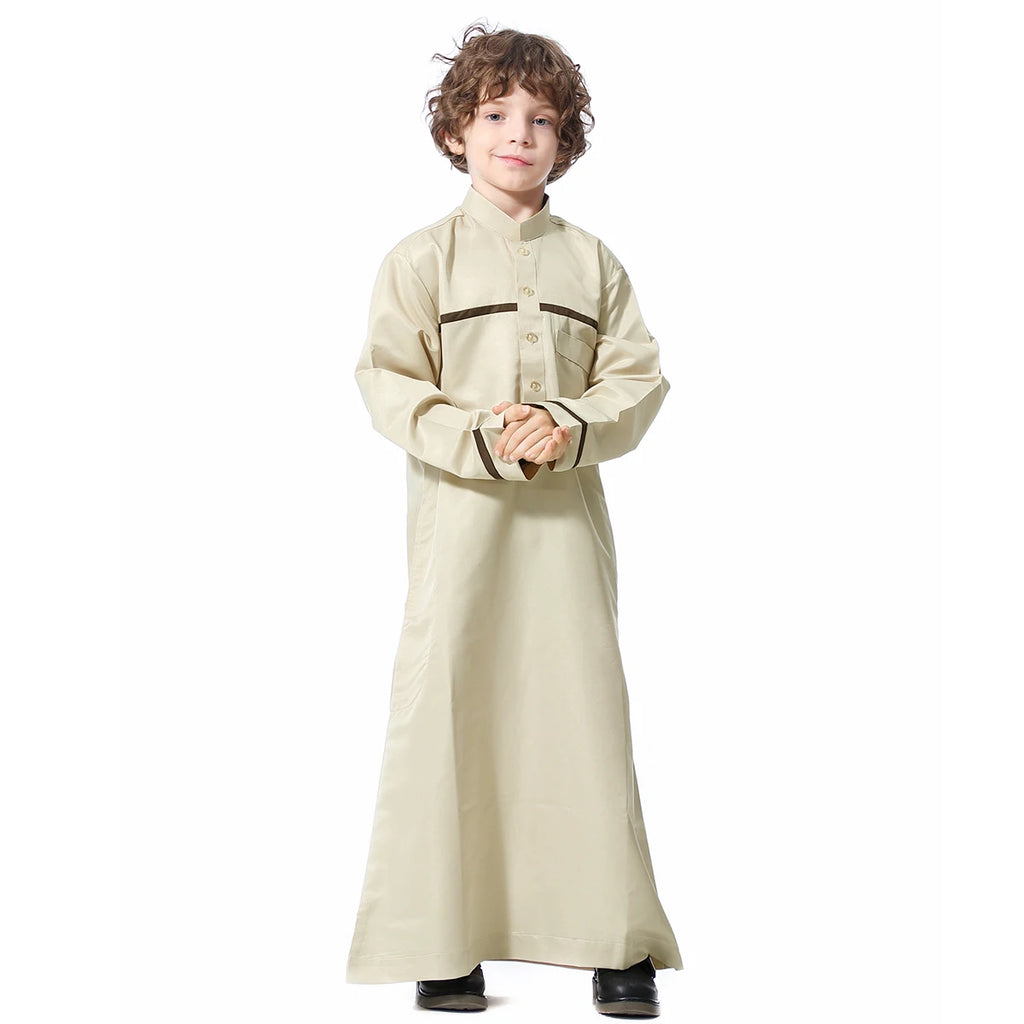 Muslim Arab Jubba Boys Robe Kids Abayas Kaftan Islamic Clothing Long Sleeve Thobe Middle East Teenage Clothing Ramadan Dress Eid