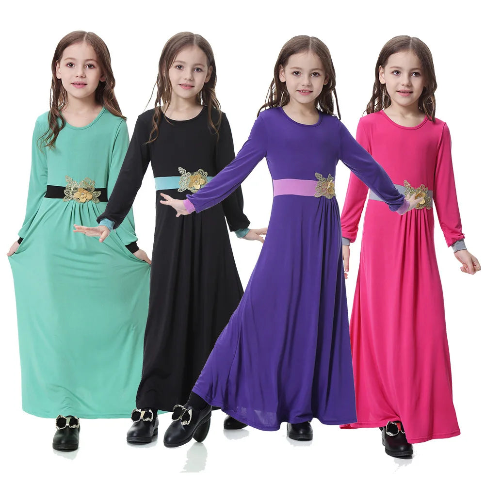 Traditional Muslim Arabia Kids Clothing Fashion Girl Abaya Muslim Girl Dress and Abaya Children Islamic Clothing Dress CN-057