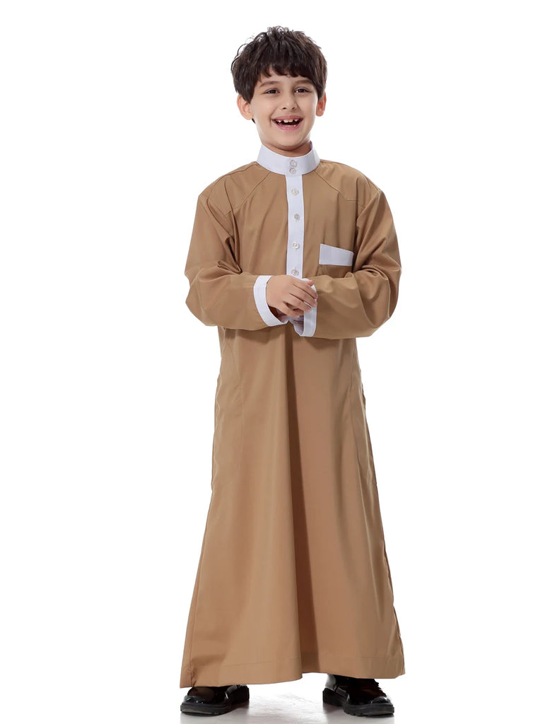 Muslim Saudi Arab Boys Robe  Dishdasha Kids Abaya Kaftan Prayer Islam Clothing Long Sleeve Thobe Middle East Teenage Dress Dubai