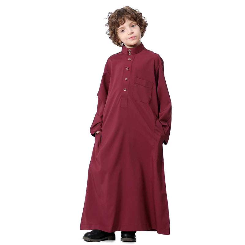 Muslim Saudi Arab Boys Robe  Dishdasha Kids Abaya Kaftan Prayer Islam Clothing Long Sleeve Thobe Middle East Teenage Dress Dubai