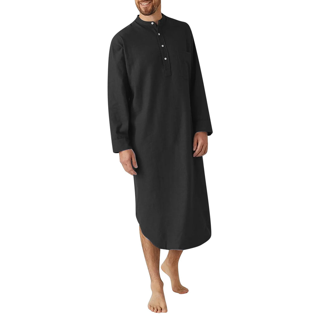 Vintage Men Islamic Arabic Jubba Thobe Long Sleeve Solid Pocket BISMILLAHSHOP