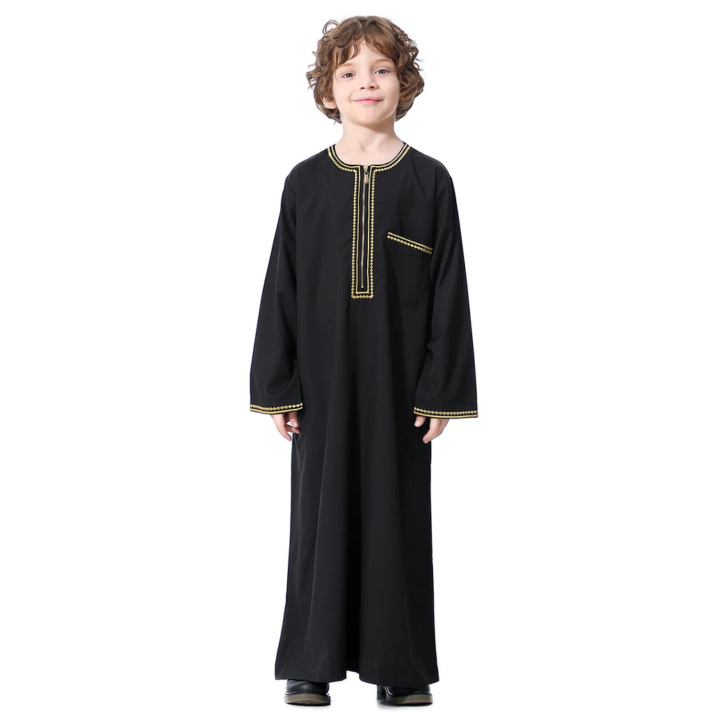 Muslim Saudi Arab Boys Robe  Dishdasha Kids Abaya Kaftan Prayer Islam Clothing Long Sleeve Thobe Middle East Teenage Dress Dubai