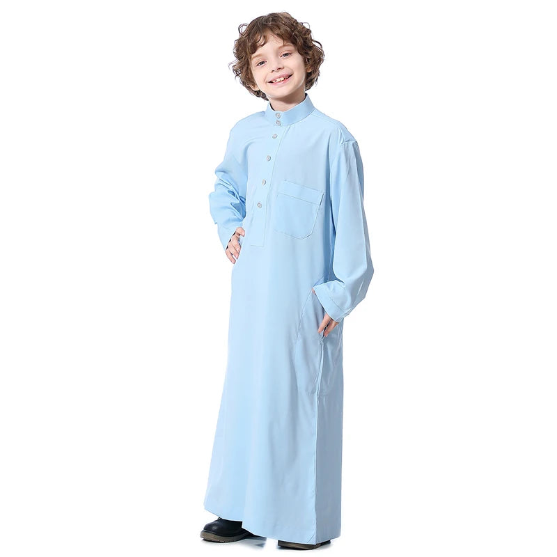 Muslim Saudi Arab Boys Robe  Dishdasha Kids Abaya Kaftan Prayer Islam Clothing Long Sleeve Thobe Middle East Teenage Dress Dubai