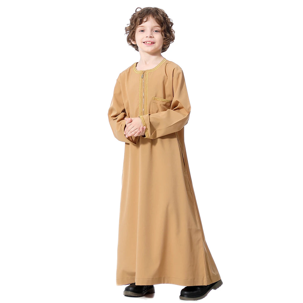 Muslim Saudi Arab Boys Robe  Dishdasha Kids Abaya Kaftan Prayer Islam Clothing Long Sleeve Thobe Middle East Teenage Dress Dubai