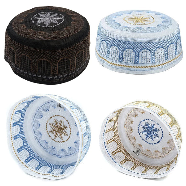 Muslim Men Prayer Caps Cotton Embroidery Leisure Saudi Arabia Islamic Hat Muslim Turban Jewish Cap Men Headscarf Clothing