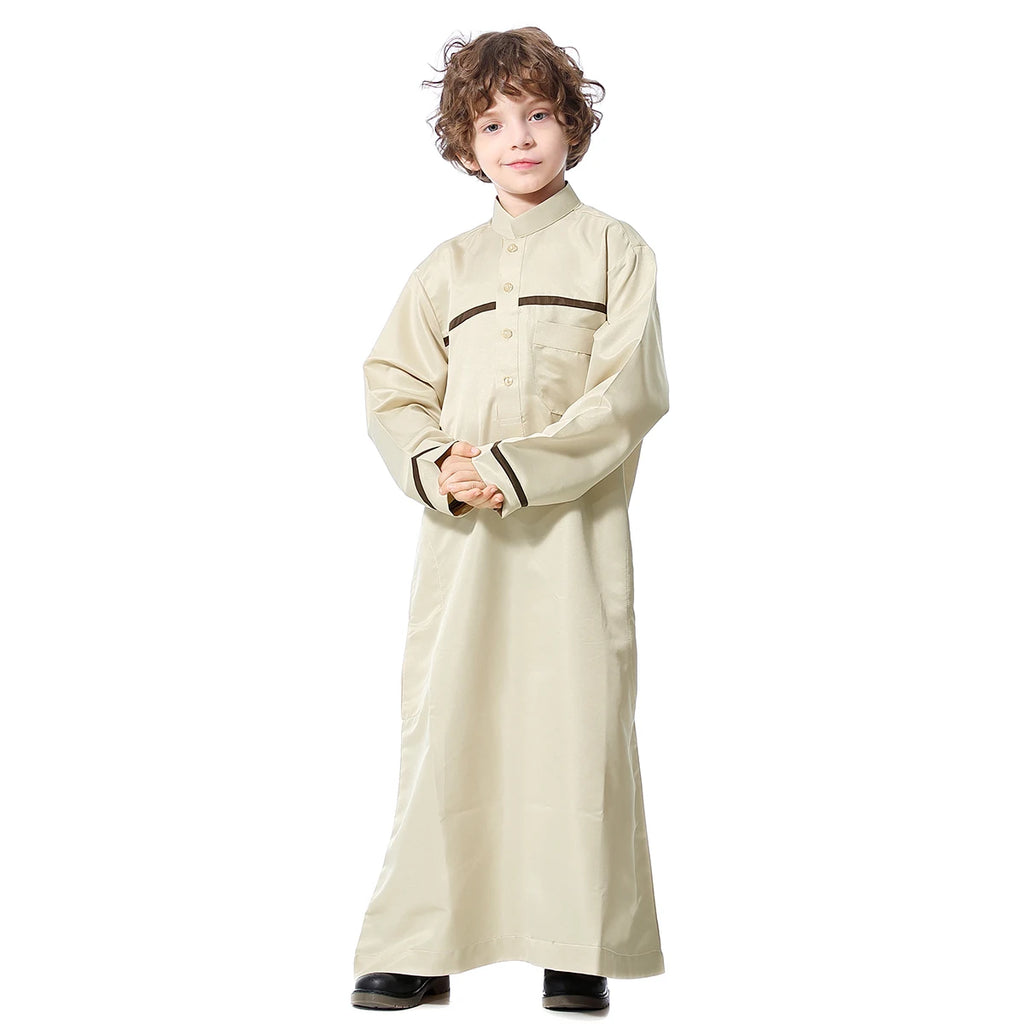 Muslim Saudi Arab Boys Robe  Dishdasha Kids Abaya Kaftan Prayer Islam Clothing Long Sleeve Thobe Middle East Teenage Dress Dubai