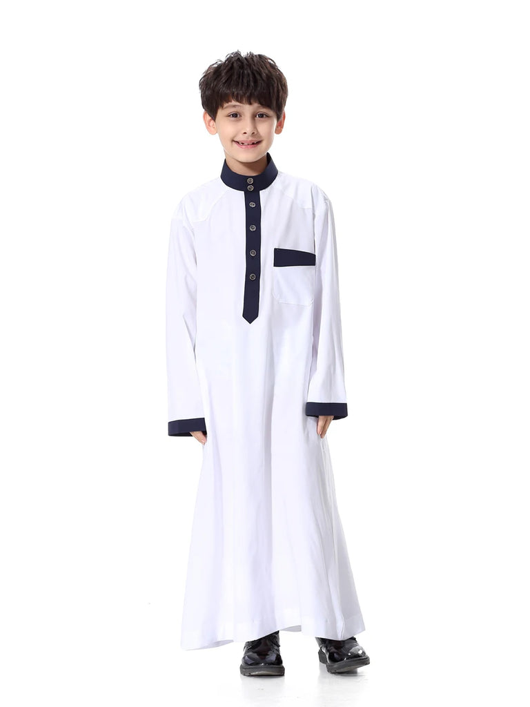 Muslim Saudi Arab Boys Robe  Dishdasha Kids Abaya Kaftan Prayer Islam Clothing Long Sleeve Thobe Middle East Teenage Dress Dubai