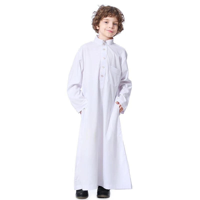 Muslim Saudi Arab Boys Robe  Dishdasha Kids Abaya Kaftan Prayer Islam Clothing Long Sleeve Thobe Middle East Teenage Dress Dubai