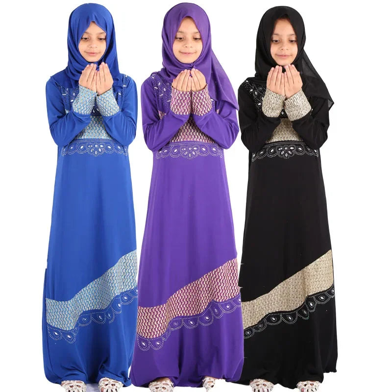 kalenmos Muslim Girls diamond Long Hijab Abaya dress Burqa Khimar Islamic Kaftan Arab Prayer Maxi Dresses Robe Gown