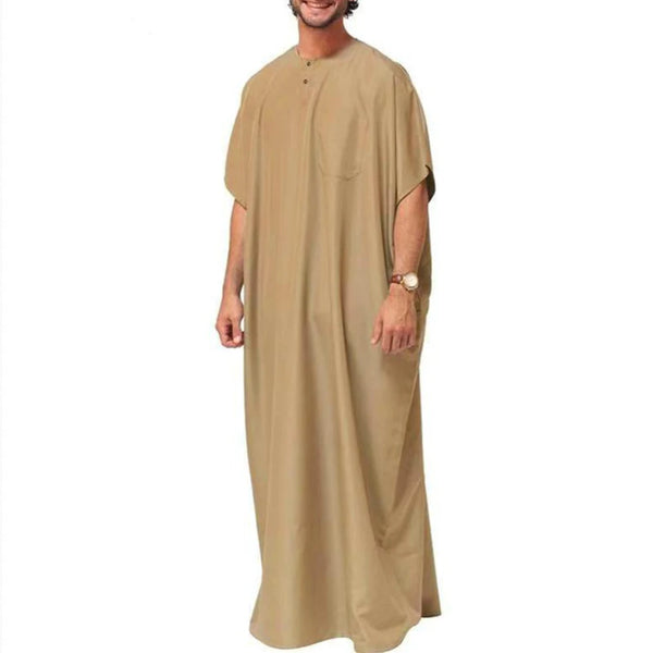 New Summer Muslim Middle East Arab Dubai Dress Malaysia Solid Color Short Sleeve Long Dress Muslim Robe Men's Casual Clothing