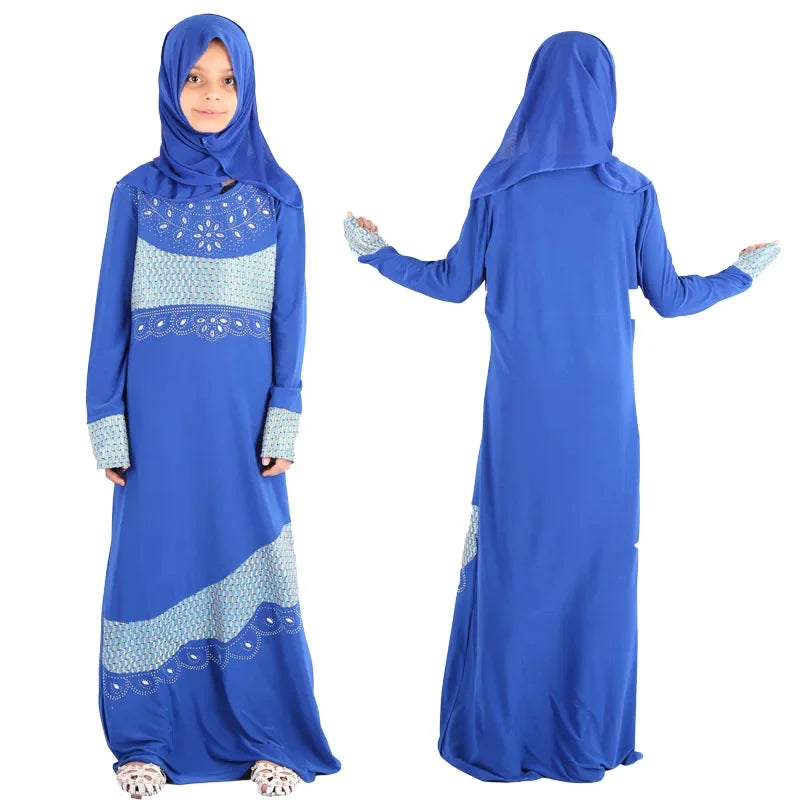 kalenmos Muslim Girls diamond Long Hijab Abaya dress Burqa Khimar Islamic Kaftan Arab Prayer Maxi Dresses Robe Gown