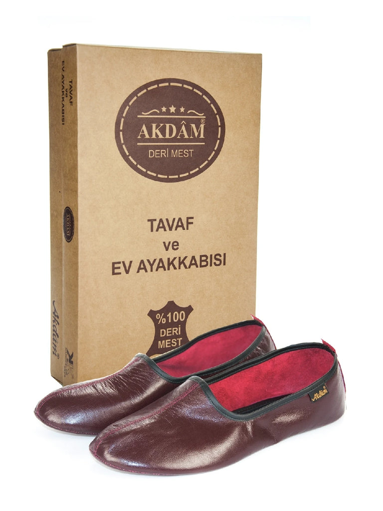 "100%" Leather Hajj Umrah Tawaf and House Shoes Claret Red