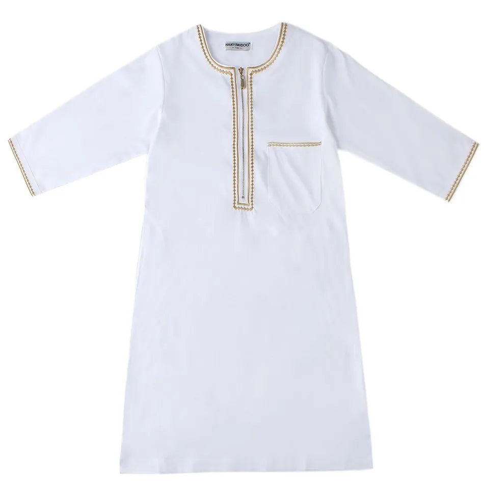 2023 New Children Thawb Teens Summer Muslim Robe Kids Arab Folk Clothes Boys Solid Color Thobe 4-12 Years National Outfit