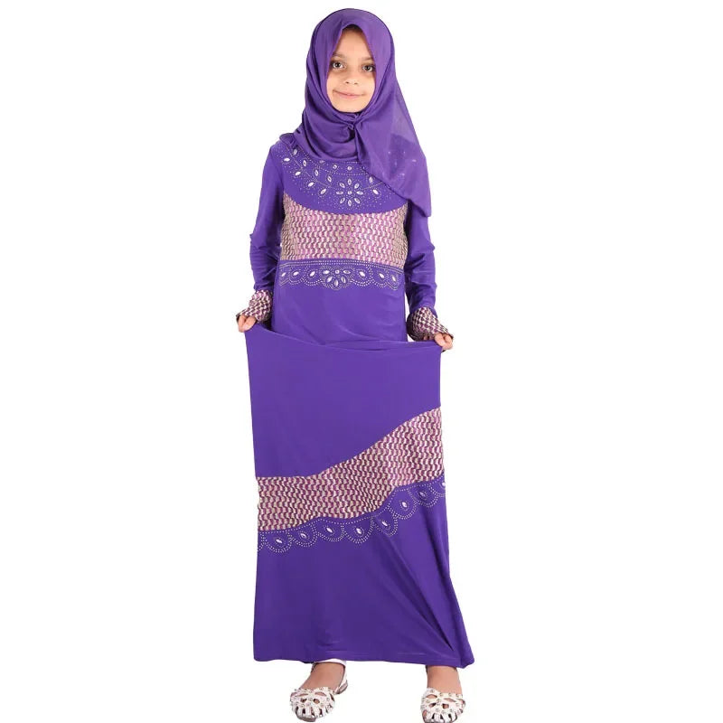 kalenmos Muslim Girls diamond Long Hijab Abaya dress Burqa Khimar Islamic Kaftan Arab Prayer Maxi Dresses Robe Gown