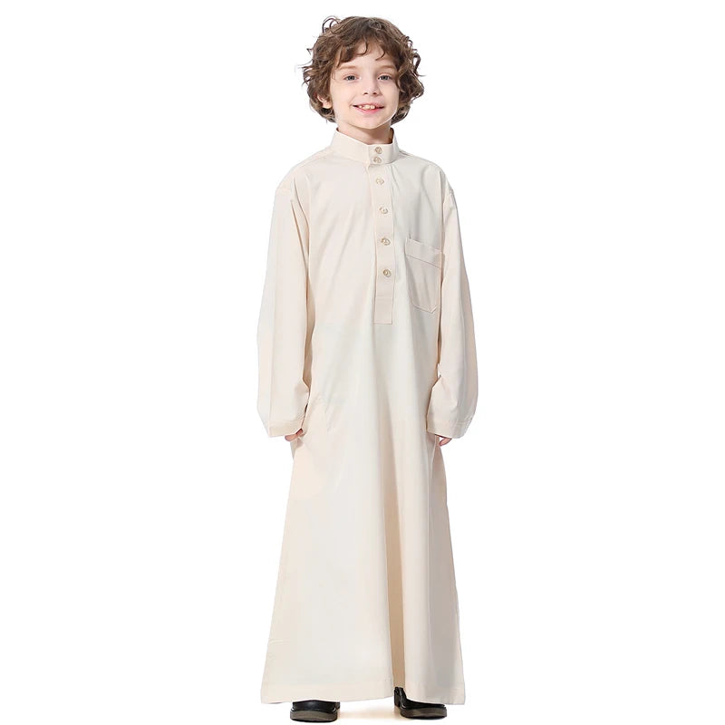 Muslim Saudi Arab Boys Robe  Dishdasha Kids Abaya Kaftan Prayer Islam Clothing Long Sleeve Thobe Middle East Teenage Dress Dubai