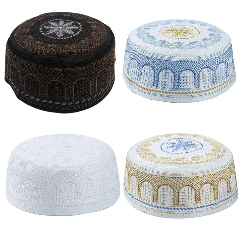 Muslim Men Prayer Caps Cotton Embroidery Leisure Saudi Arabia Islamic Hat Muslim Turban Jewish Cap Men Headscarf Clothing