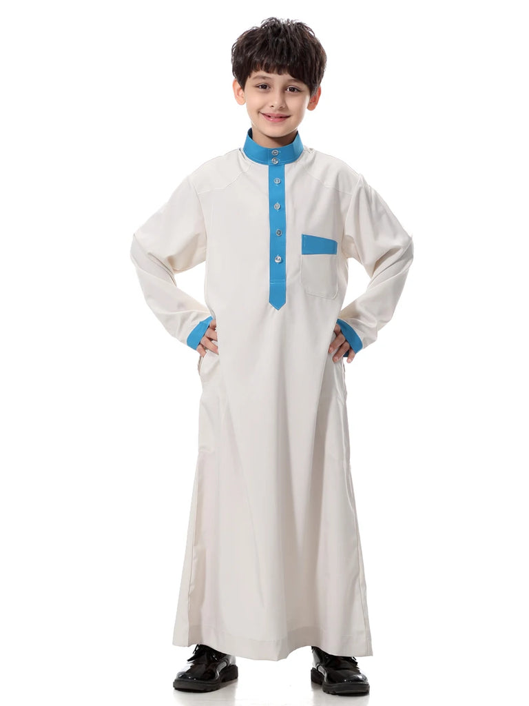 Muslim Saudi Arab Boys Robe  Dishdasha Kids Abaya Kaftan Prayer Islam Clothing Long Sleeve Thobe Middle East Teenage Dress Dubai