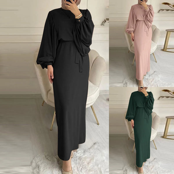 Muslim Long Sleeve Dress Prayer Clothes Women's  Solid Color Leisure Muslim Dress Robe Comfortable Breathable Muslim Costume