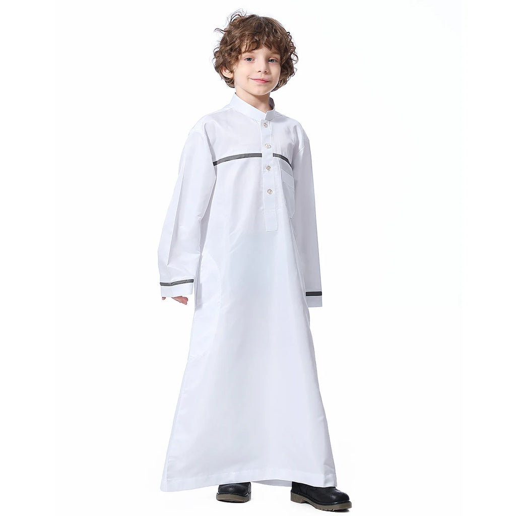 Muslim Saudi Arab Boys Robe  Dishdasha Kids Abaya Kaftan Prayer Islam Clothing Long Sleeve Thobe Middle East Teenage Dress Dubai