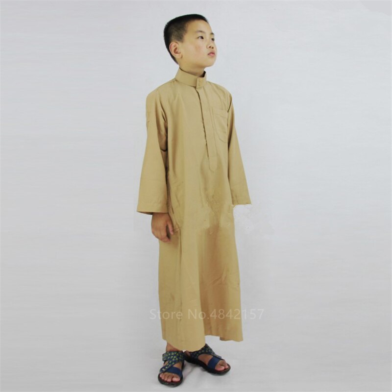 Boys Jubba Thobe Islamic Clothing Saudi Arabia Solid Muslim Kaftan Kids Brother Abayas Long Sleeve Arab Middle East Robes