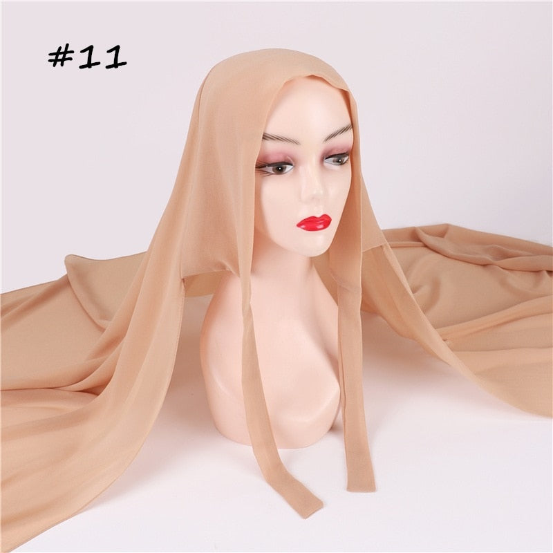 New Women Convenient Bandage Hijabs Long Shawl Instant Chiffon Head Wrap Muslim Islamic Headscarf