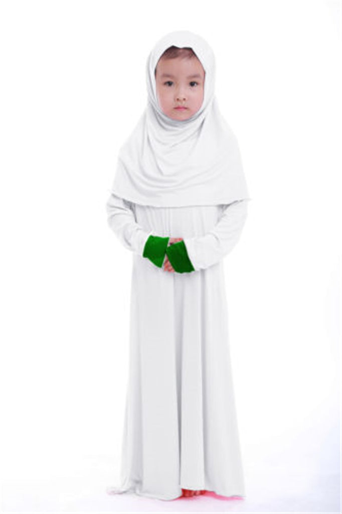 Muslim Kids Girls Prayer Dress Hijab Abaya Robe Arab Dubai Children Ramadan Kaftan Headscarf Islamic Eid Party Gown Jilbab