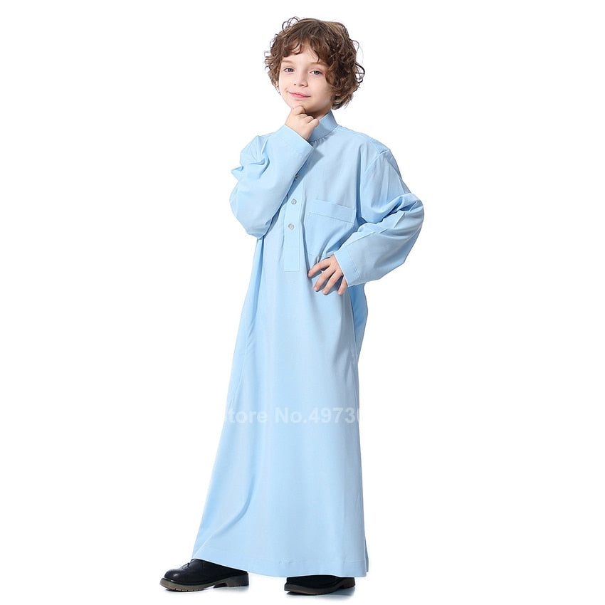 Muslim Robe Teenager Kids Saudi Arabia Pakistan Boy Thobe Middle East Full Sleeve Jubba Islamic Clothing Men Party Thobe Kaftan