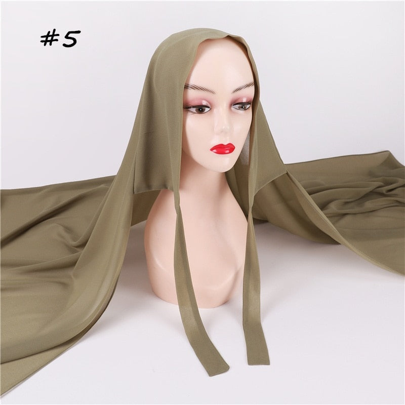 New Women Convenient Bandage Hijabs Long Shawl Instant Chiffon Head Wrap Muslim Islamic Headscarf