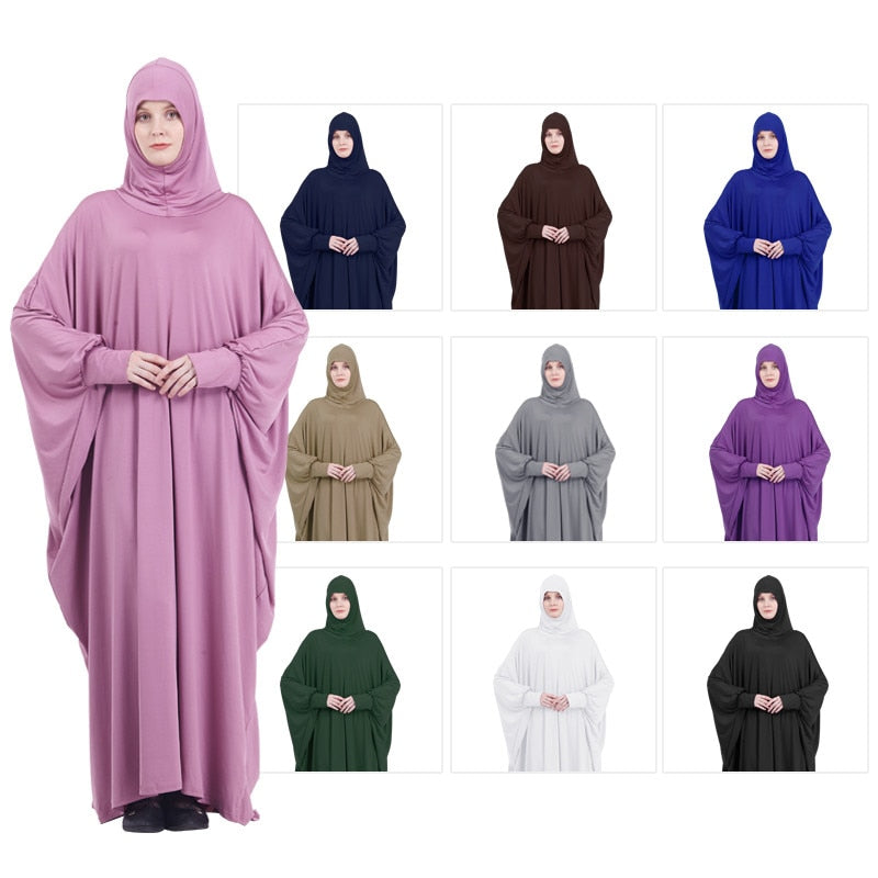 One Piece Prayer Outfit Muslim Women Abaya Jilbaab with Sleeves Prayer Dress Attached Scarf Islam Hajj and Umrah Clothes Saudis