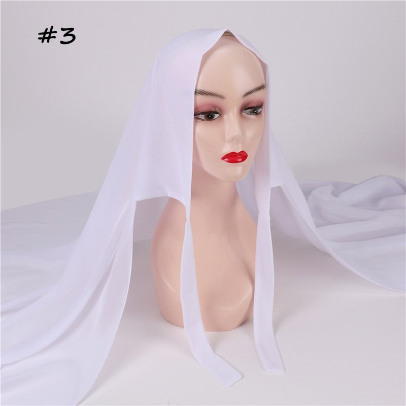 New Women Convenient Bandage Hijabs Long Shawl Instant Chiffon Head Wrap Muslim Islamic Headscarf