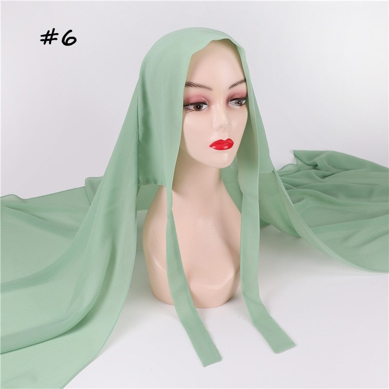 New Women Convenient Bandage Hijabs Long Shawl Instant Chiffon Head Wrap Muslim Islamic Headscarf