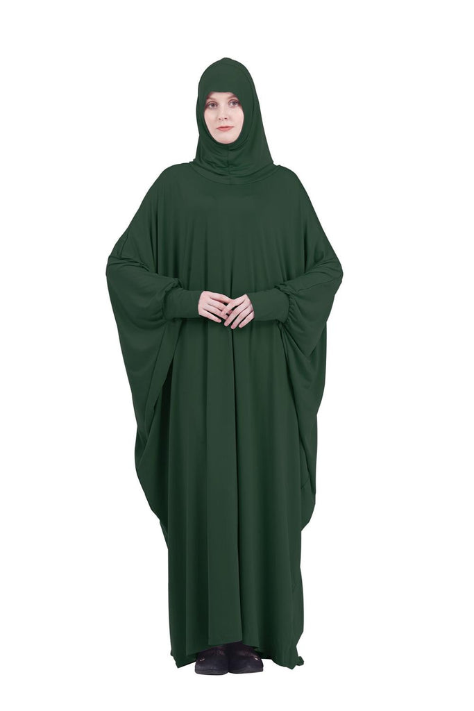 One Piece Prayer Outfit Muslim Women Abaya Jilbaab with Sleeves Prayer Dress Attached Scarf Islam Hajj and Umrah Clothes Saudis