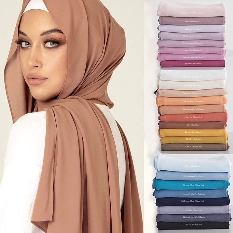 Fashion Women Solid Chiffon Headscarf Ready To Wear Instant Hijab Scarf Muslim Shawl Islamic Hijabs Arab Wrap Head Scarves