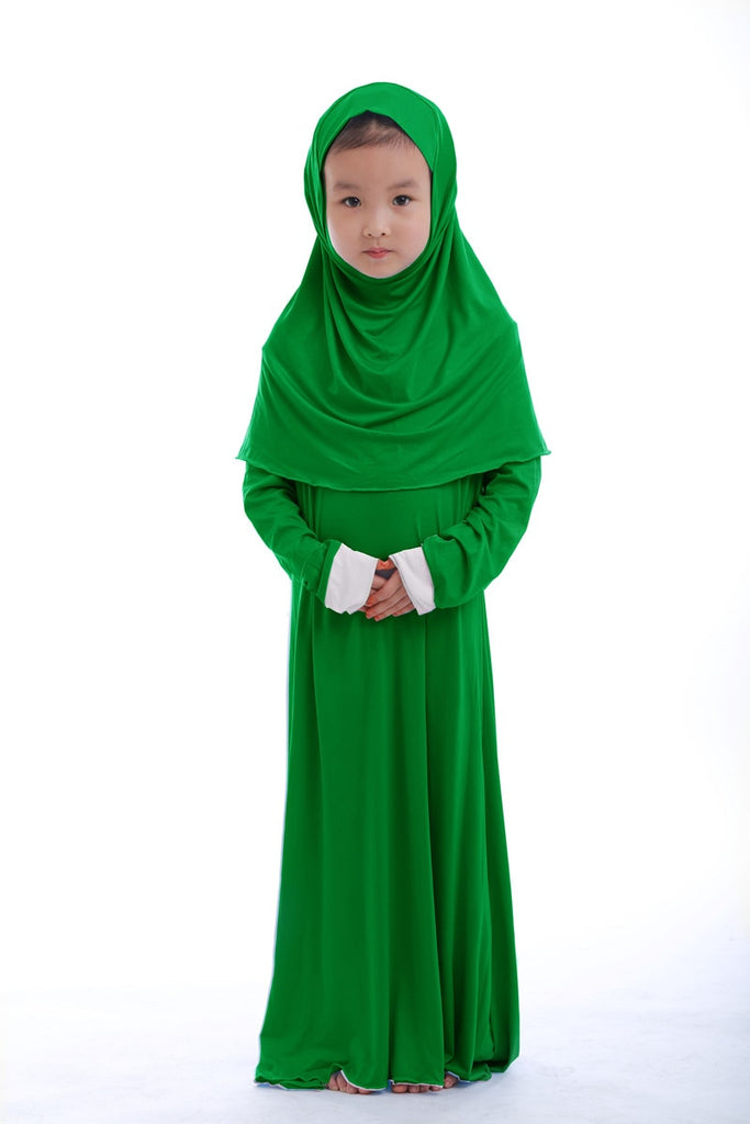 Muslim Kids Girls Prayer Dress Hijab Abaya Robe Arab Dubai Children Ramadan Kaftan Headscarf Islamic Eid Party Gown Jilbab