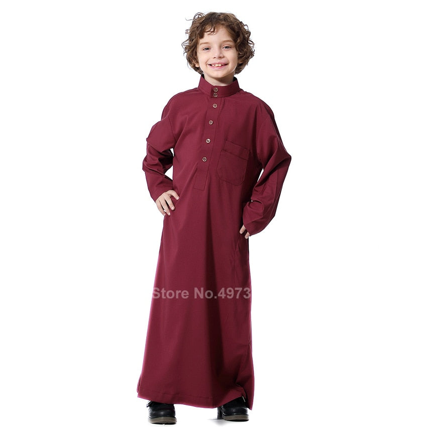 Muslim Robe Teenager Kids Saudi Arabia Pakistan Boy Thobe Middle East Full Sleeve Jubba Islamic Clothing Men Party Thobe Kaftan