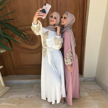 dresses are long islam HZUX Muslim Dresses for Women Long Dress Long Sleeve Women Abaya Dress Islamic National Robe at Amazon Women's Clothing store