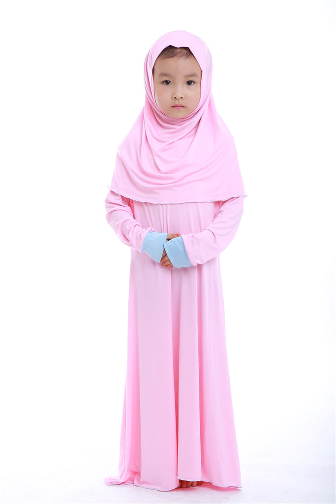 Muslim Kids Girls Prayer Dress Hijab Abaya Robe Arab Dubai Children Ramadan Kaftan Headscarf Islamic Eid Party Gown Jilbab