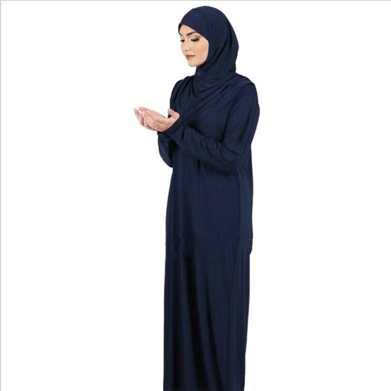 Ramadan One Piece Prayer Abaya Hooded Dress Kaftan Muslim Women Jilbab Hijab Dress Robe Solid Color Islam Dubai Turkey Clothes