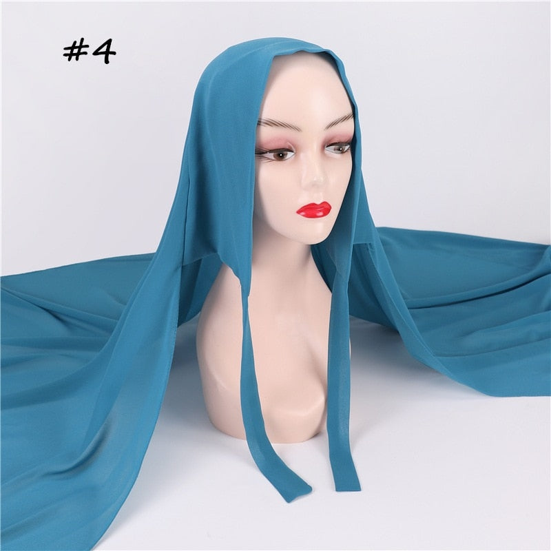 New Women Convenient Bandage Hijabs Long Shawl Instant Chiffon Head Wrap Muslim Islamic Headscarf