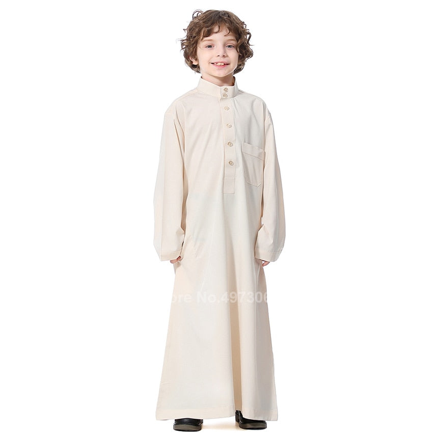 Muslim Robe Teenager Kids Saudi Arabia Pakistan Boy Thobe Middle East Full Sleeve Jubba Islamic Clothing Men Party Thobe Kaftan