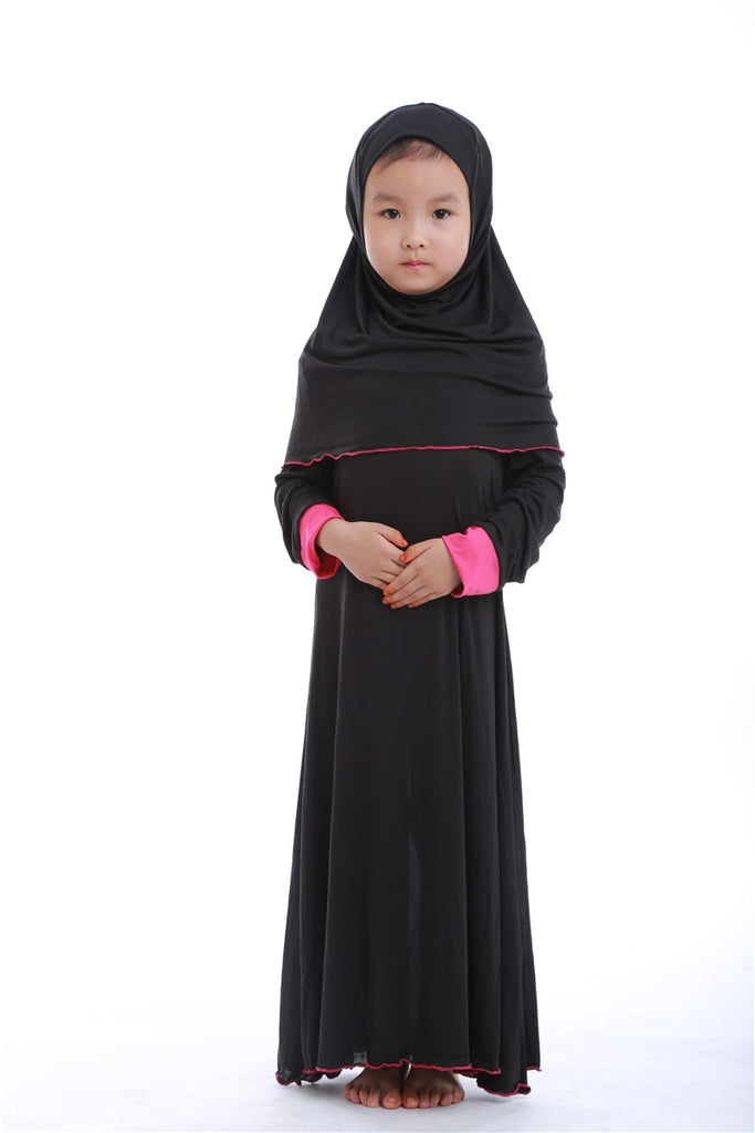 Muslim Kids Girls Prayer Dress Hijab Abaya Robe Arab Dubai Children Ramadan Kaftan Headscarf Islamic Eid Party Gown Jilbab