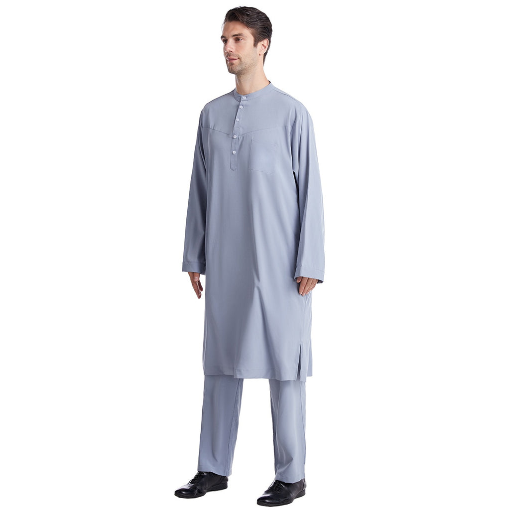 Muslim Arabic Men Jubba Thobe Button Robe - Muslim Daily Dress