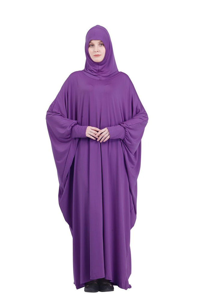 One Piece Prayer Outfit Muslim Women Abaya Jilbaab with Sleeves Prayer Dress Attached Scarf Islam Hajj and Umrah Clothes Saudis