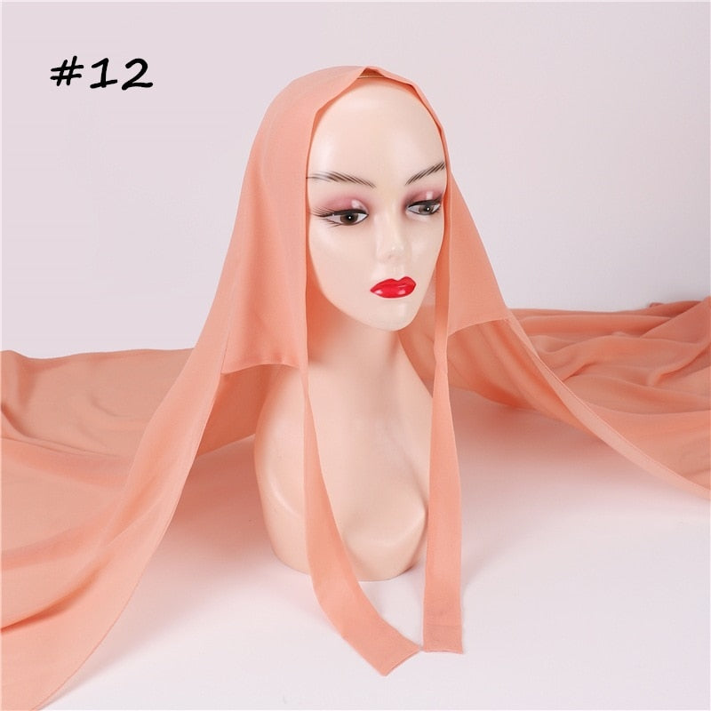 New Women Convenient Bandage Hijabs Long Shawl Instant Chiffon Head Wrap Muslim Islamic Headscarf