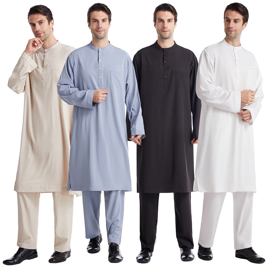 Muslim Arabic Men Jubba Thobe Button Robe - Muslim Daily Dress