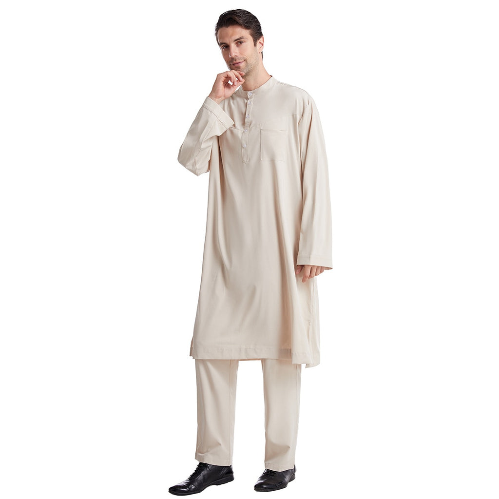 Muslim Arabic Men Jubba Thobe Button Robe - Muslim Daily Dress