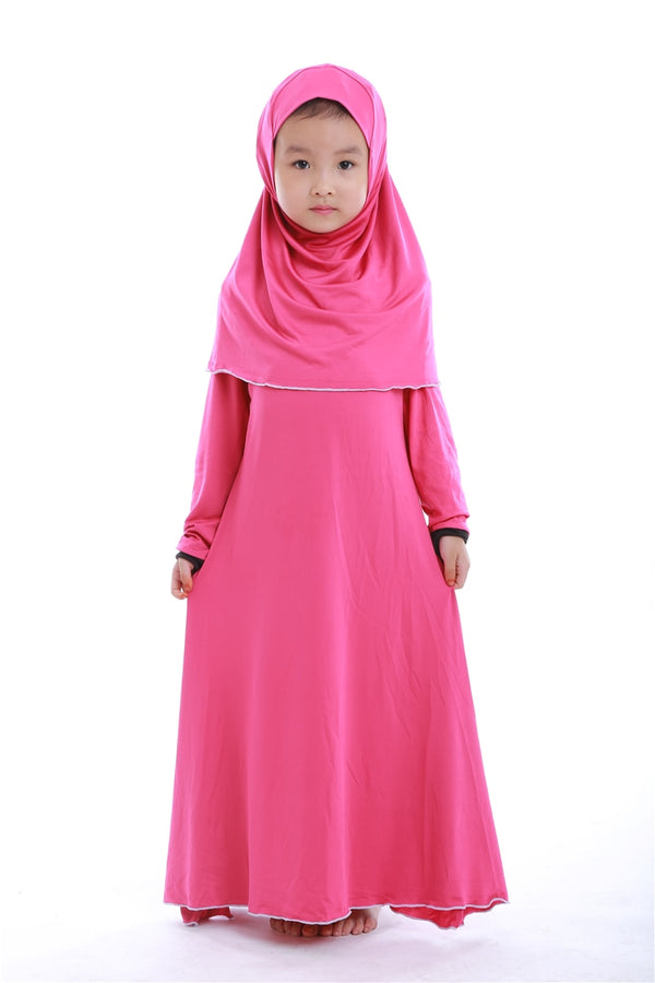 Muslim Kids Girls Prayer Dress Hijab Abaya Robe Arab Dubai Children Ramadan Kaftan Headscarf Islamic Eid Party Gown Jilbab