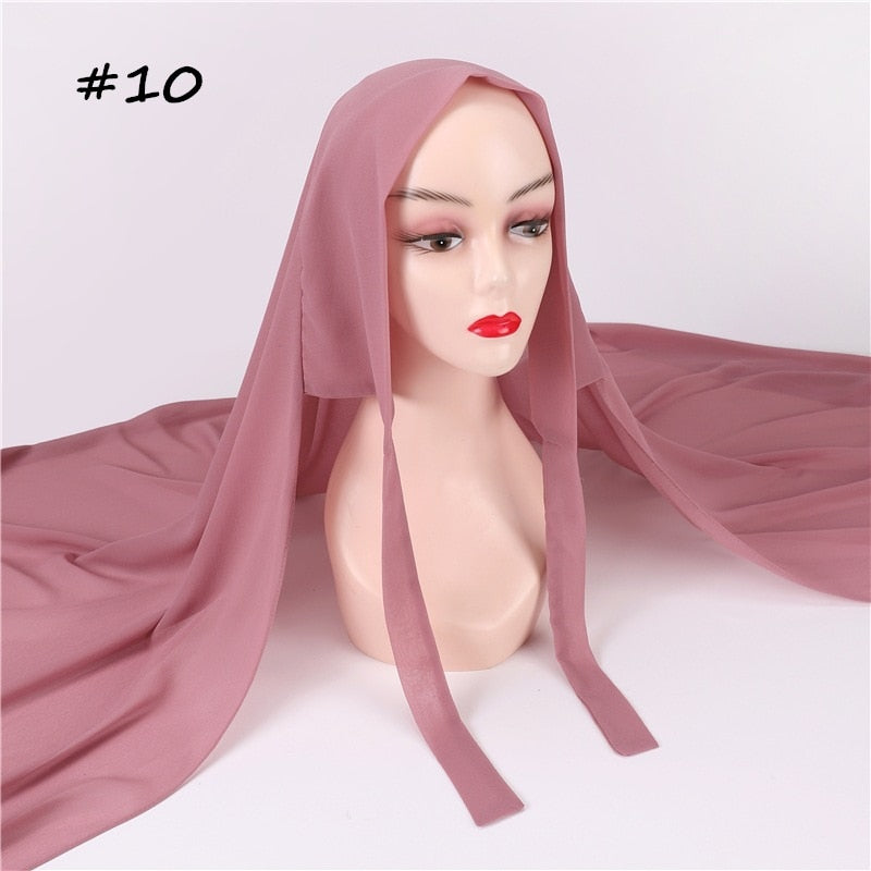 New Women Convenient Bandage Hijabs Long Shawl Instant Chiffon Head Wrap Muslim Islamic Headscarf