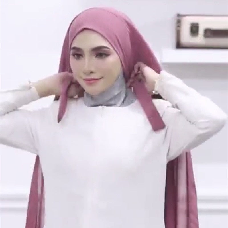 New Women Convenient Bandage Hijabs Long Shawl Instant Chiffon Head Wrap Muslim Islamic Headscarf