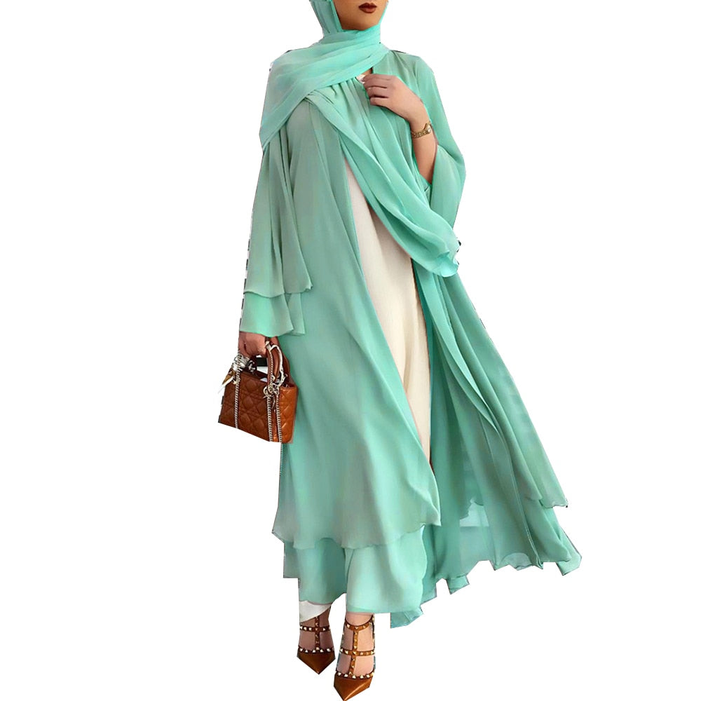 Ramadan Eid Mubarak Chiffon Open Abaya Kimono Dubai Turkey Islam Kaftan Muslim Dress Clothes Abayas For Women Robe Femme Caftan